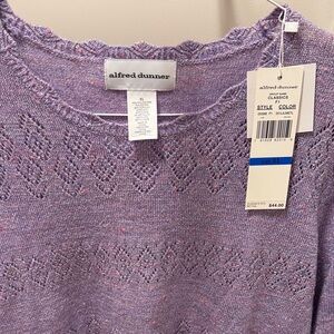 Alfred Dunner Lavender Eyelet Knit Crewneck Sweater